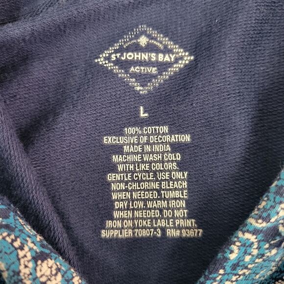 St John's Bay Active Large Blue/Navy Medallion Long Sleeve Hooded Shirt - Picture 4 of 5